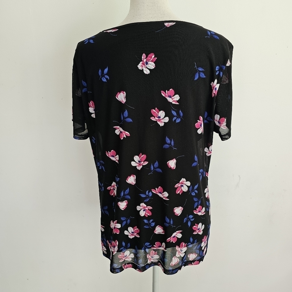 Calvin Klein Black Floral Mesh Tee - Picture 7 of 10